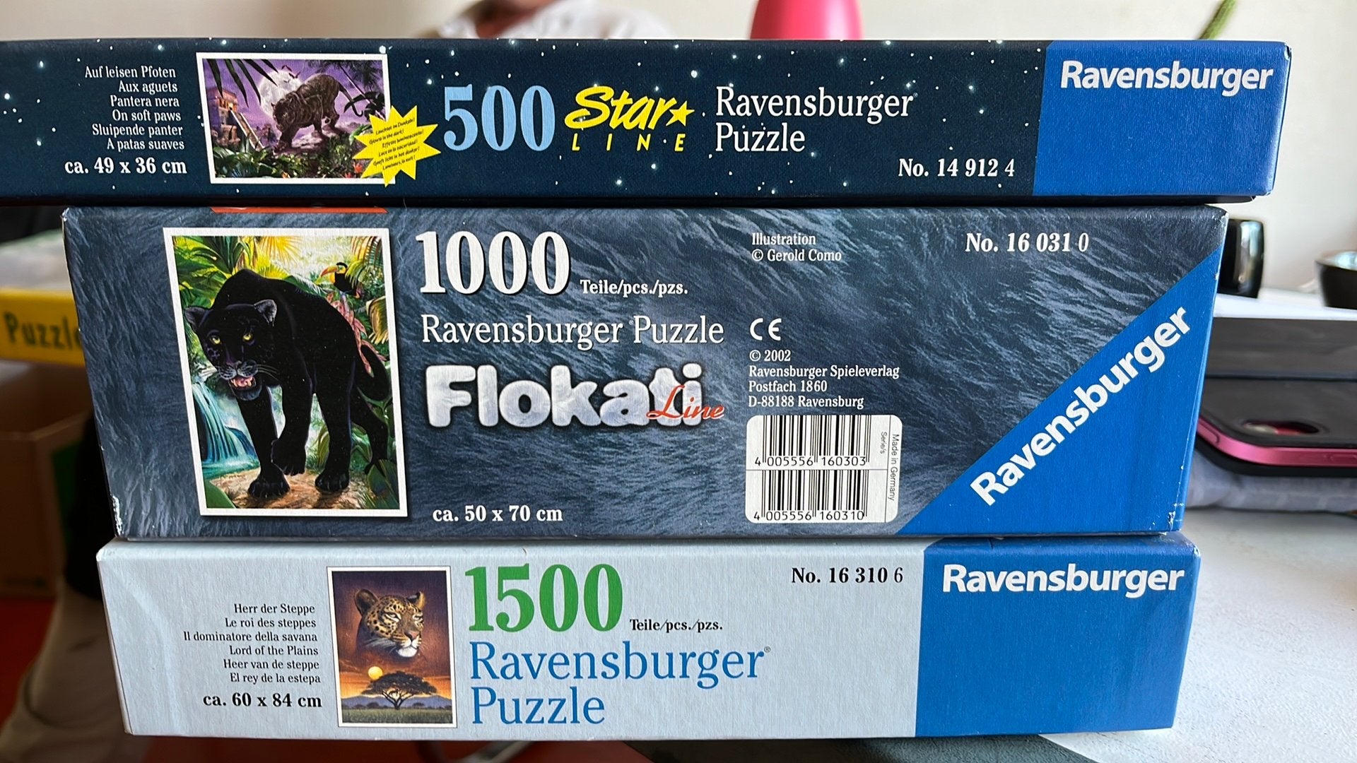 3 Ravensburger dierenpuzzels 500 / 1000 / 1500 stukjes, Ophalen of Verzenden, 500 t/m 1500 stukjes, Zo goed als nieuw, Legpuzzel