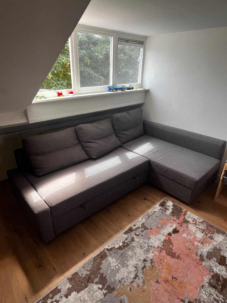 IKEA FRIHETEN hoekbank slaapbank met opbergruimte – grijs, Ophalen, Gebruikt, 210 cm, 140 cm