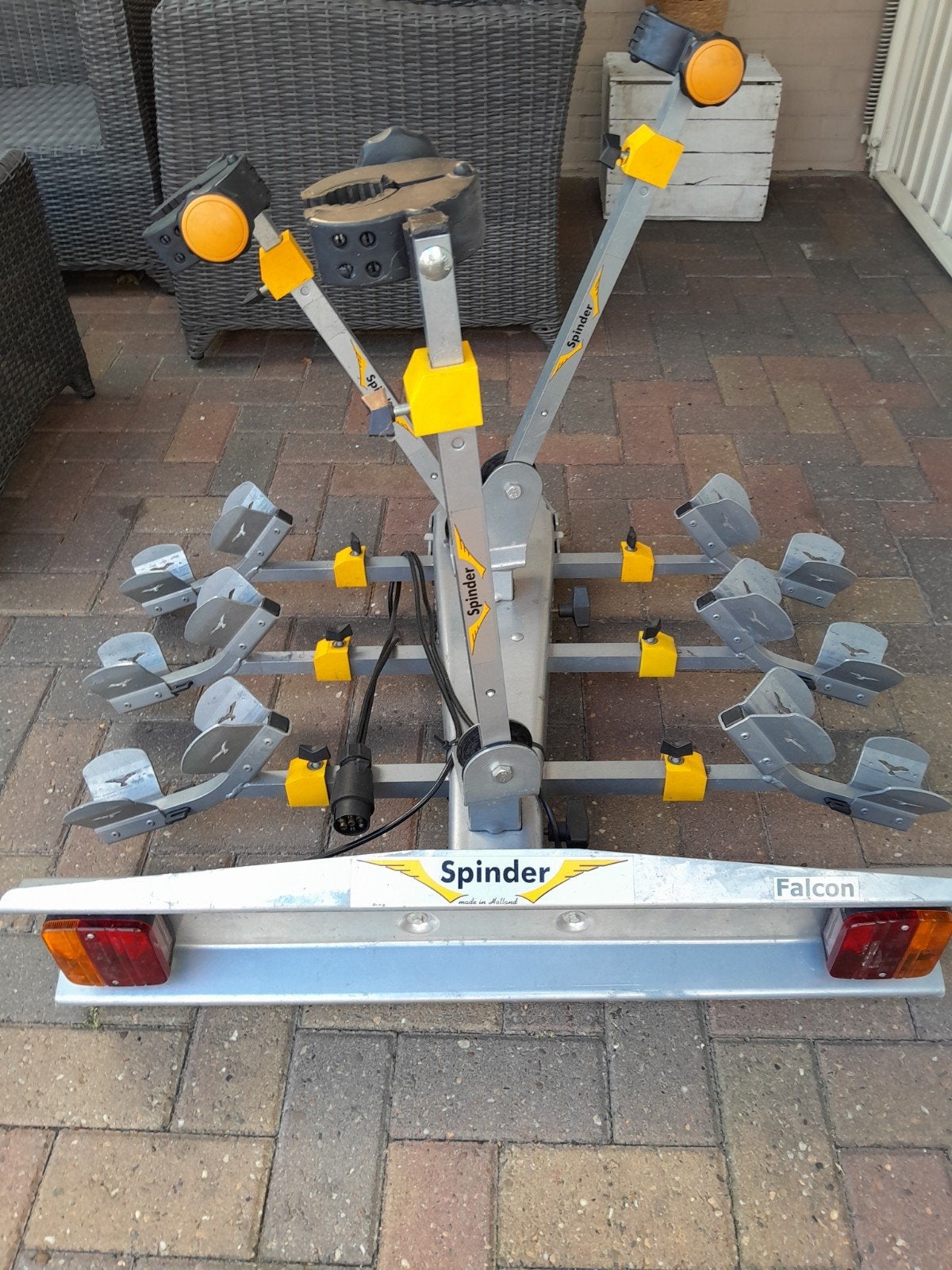 Spinder Falcon fietsendrager kantelbaar voor 3 fietsen, Ophalen, 3 fietsen of meer, Gebruikt, Trekhaakdrager