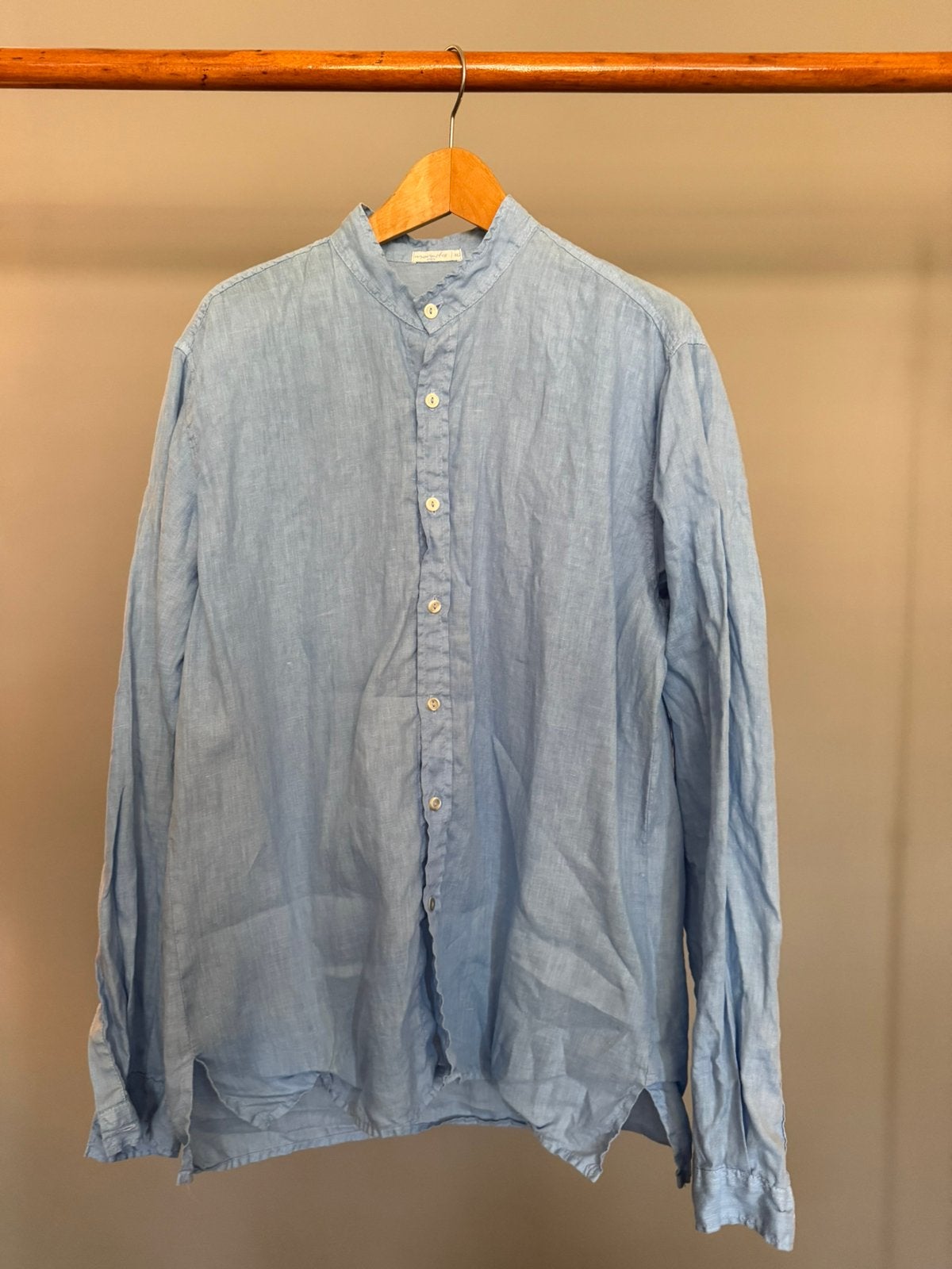 Blauw overhemd 100% linnen maat XL, Ophalen of Verzenden, Zo goed als nieuw, Blauw, Halswijdte 43/44 (XL)
