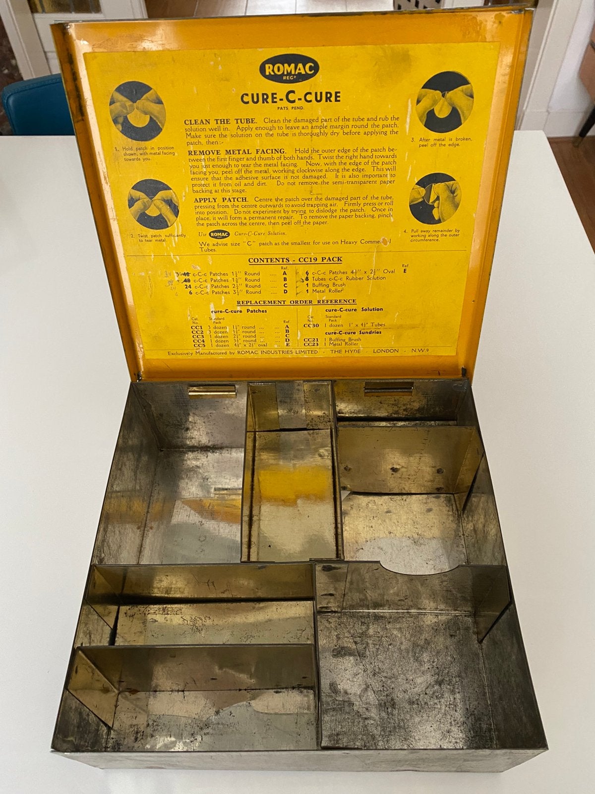 Romac U.K. Banden reparatie winkel blik., Verzamelen, Blikken, Ophalen of Verzenden, Gebruikt, Overige, Overige merken