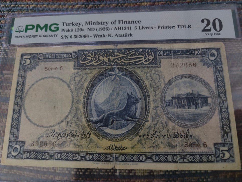 5 Livre Turkije - 1926 - PMG 20 - Biljet Serie 6 Ataturk, Ophalen of Verzenden, Overige landen