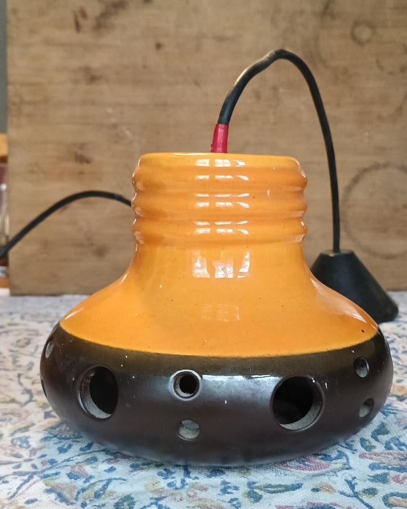 Set van 2 vintage keramieken hanglampen - jaren '70, Huis en Inrichting, Lampen | Hanglampen, Minder dan 50 cm, Ophalen of Verzenden