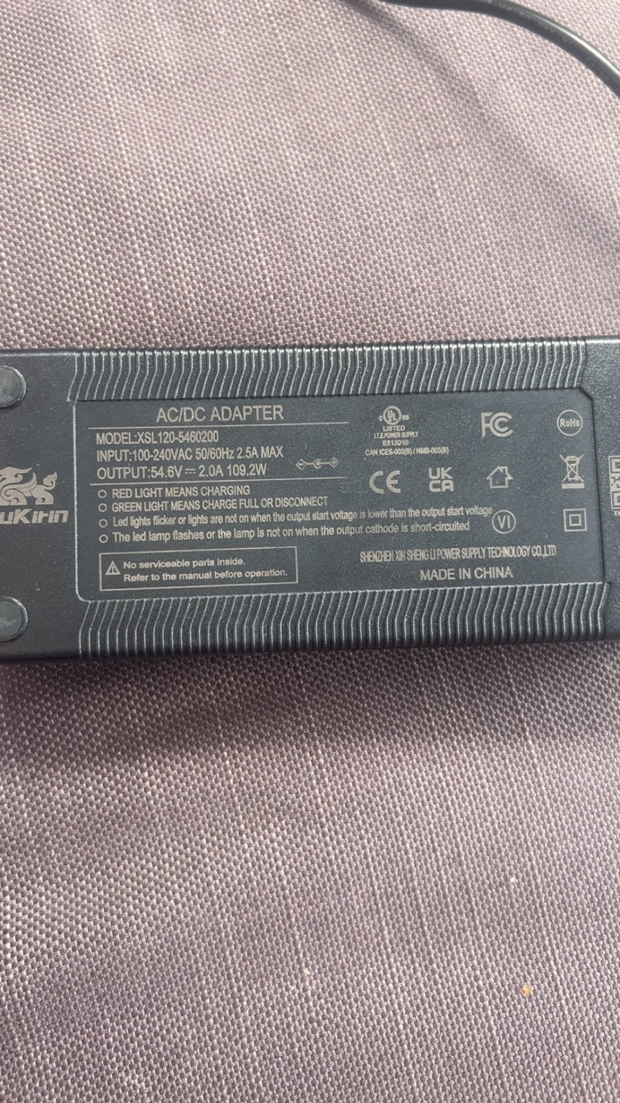 Kukirin g2max Adapter Oplader 54.6V 2.0A 1, Verzenden, Zo goed als nieuw
