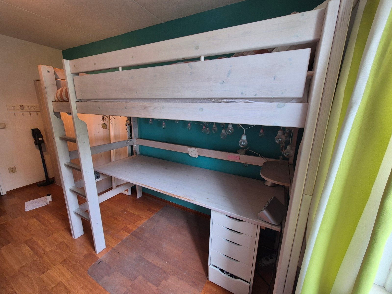 Lifetime hoogslaper, kast, bureaublad, planken, incl. whitew, Ophalen, Gebruikt, Eenpersoons, 160 tot 180 cm