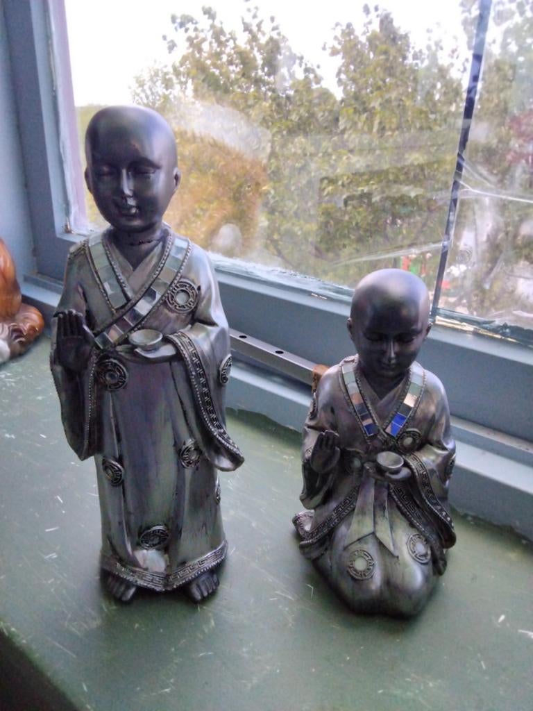 Set van 2 Boeddha Monnik Beelden - Zilverkleurig, Ophalen