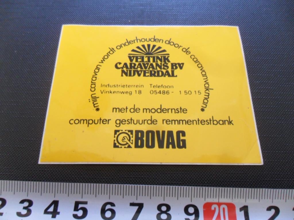 sticker Nijverdal VELTINK CARAVANS bv  BOVAG, Verzamelen, Stickers, Ophalen, Zo goed als nieuw