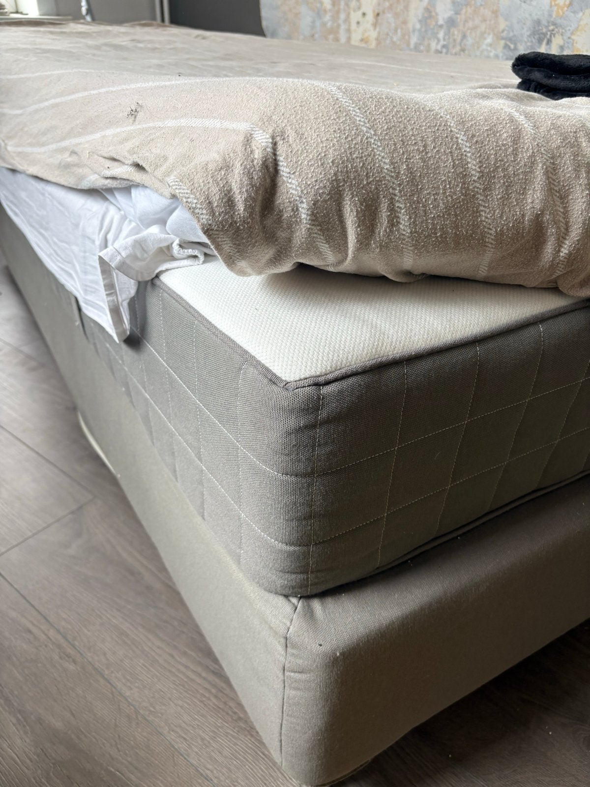 Groningen IKEA Espevär boxspring met matras en topper, Gebruikt, 90 cm, Eenpersoons, Ophalen of Verzenden