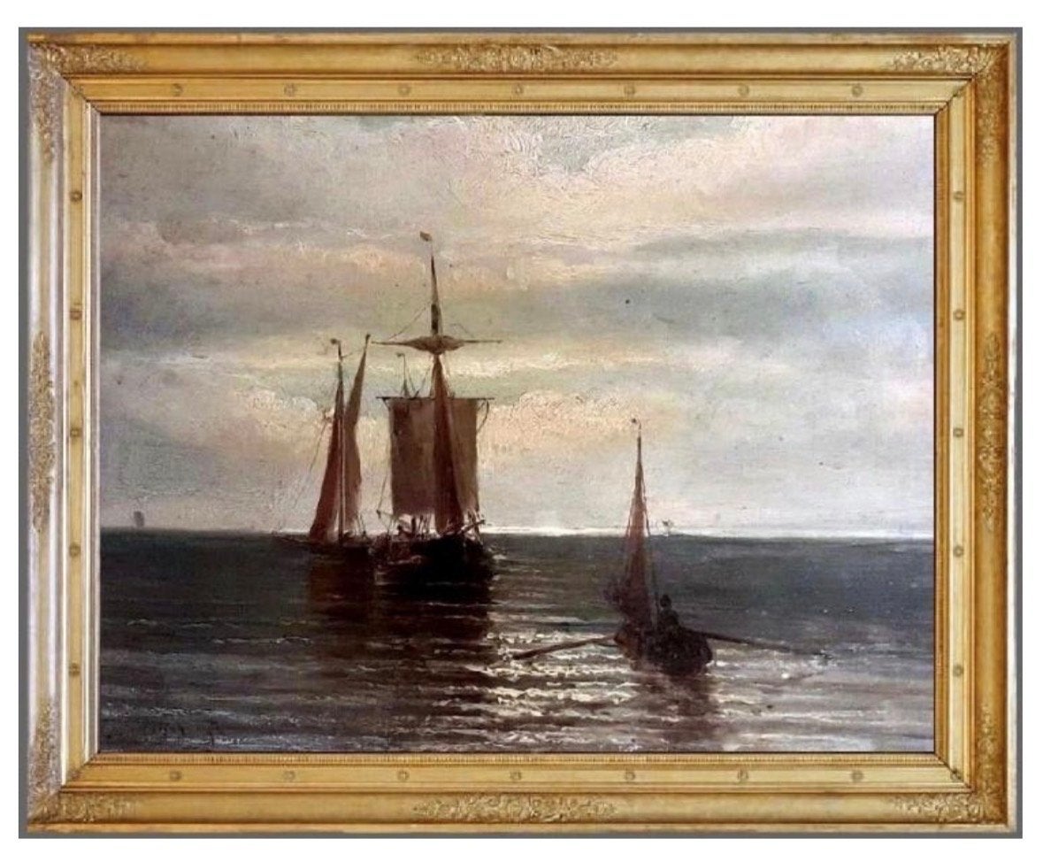 Antiek Schilderij Louis Meijer (1809-1866) Maritiem Zeezicht, Nederlandse school, Ophalen of Verzenden, Gesigneerd, Olieverf