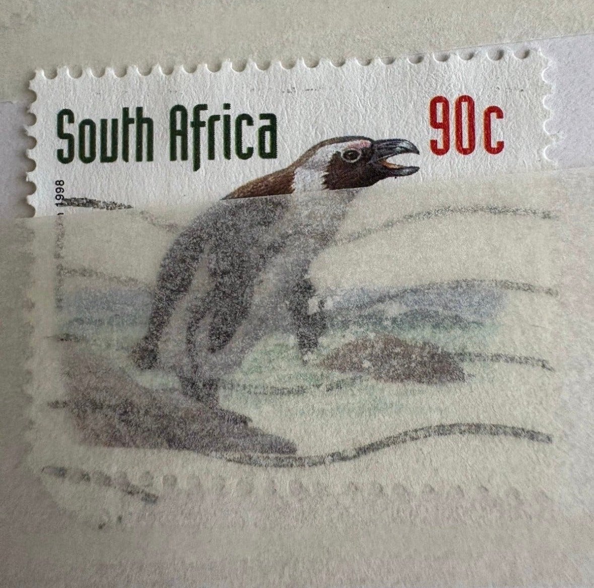 Zuid-Afrika 90c Pinguïn postzegel 1998, Ophalen of Verzenden, Na 1940, Gestempeld