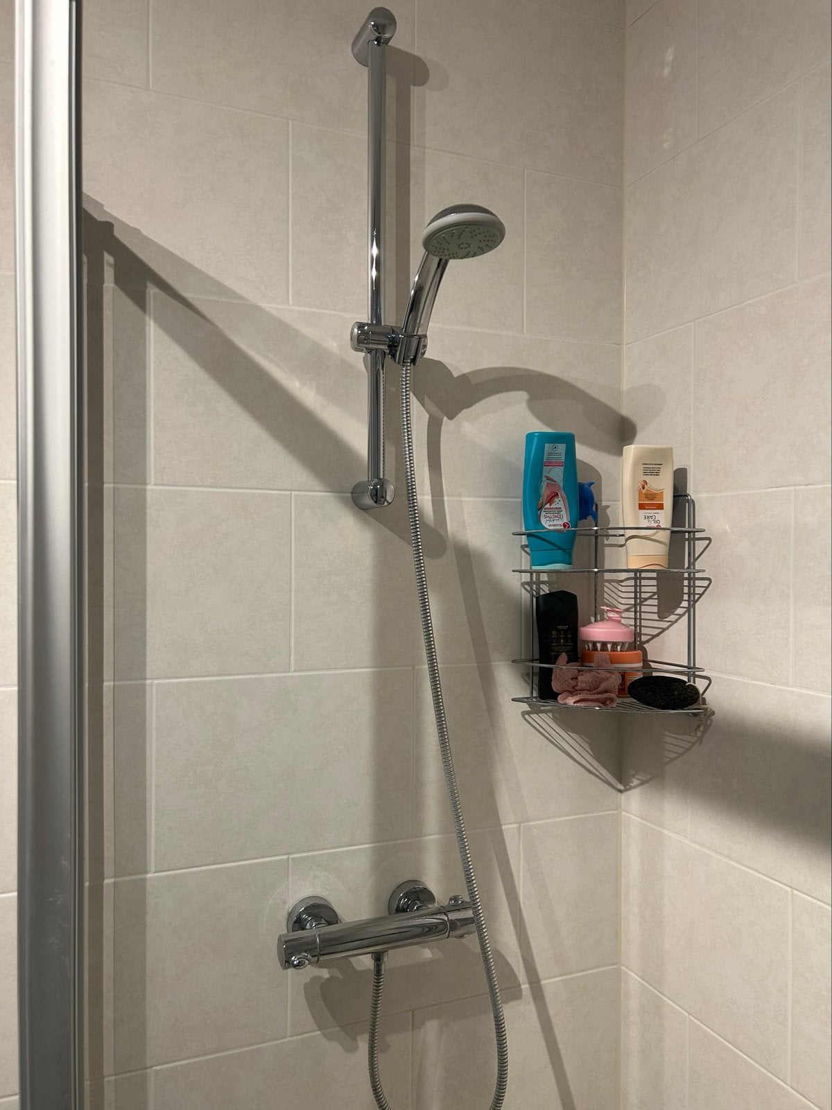 Doucheset met thermostaatkraan en glijstang, Doe-het-zelf en Verbouw, Sanitair, Gebruikt, Douche, Chroom, Ophalen of Verzenden