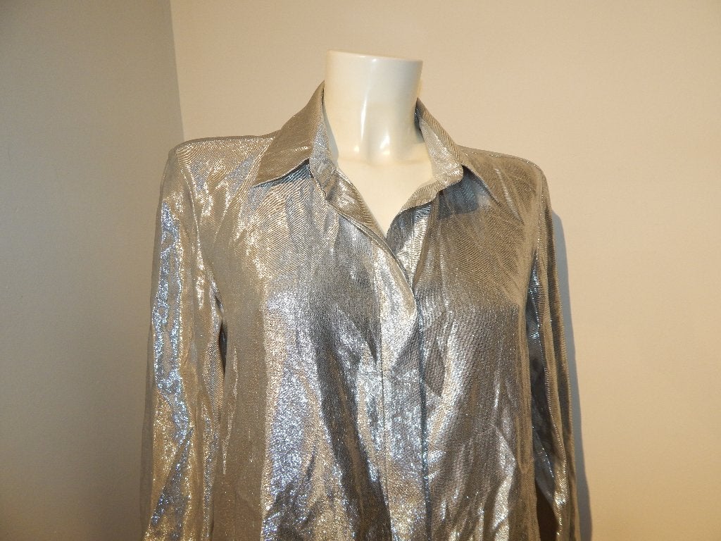 Indress zilveren blouse glanzende deels zijde stof 36/38, Kleding | Dames, Blouses en Tunieken, Overige kleuren, Verzenden, Indress