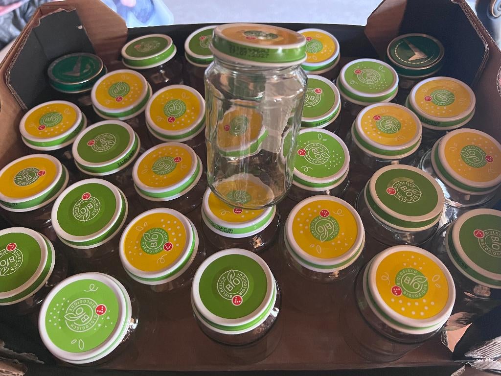 30 lege olvarit potjes glas  200 ml 10 cm Hoog Elst (U), Voorraadpot, Ophalen of Verzenden, Zo goed als nieuw, Glas