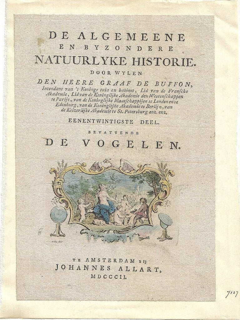 "Algemeene Byzondere Natuurlyke Historie Vogelen"1802 titelb, Antiek en Kunst, Ophalen