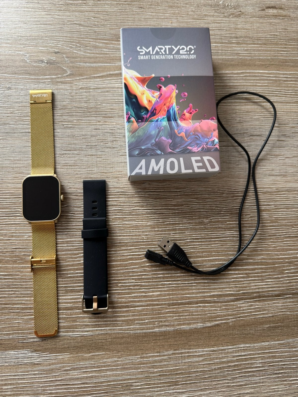 Smarty2.0 Smartwatch Goud met goud en zwarte Band, Hartslag, Ophalen of Verzenden, Zo goed als nieuw, Waterdicht