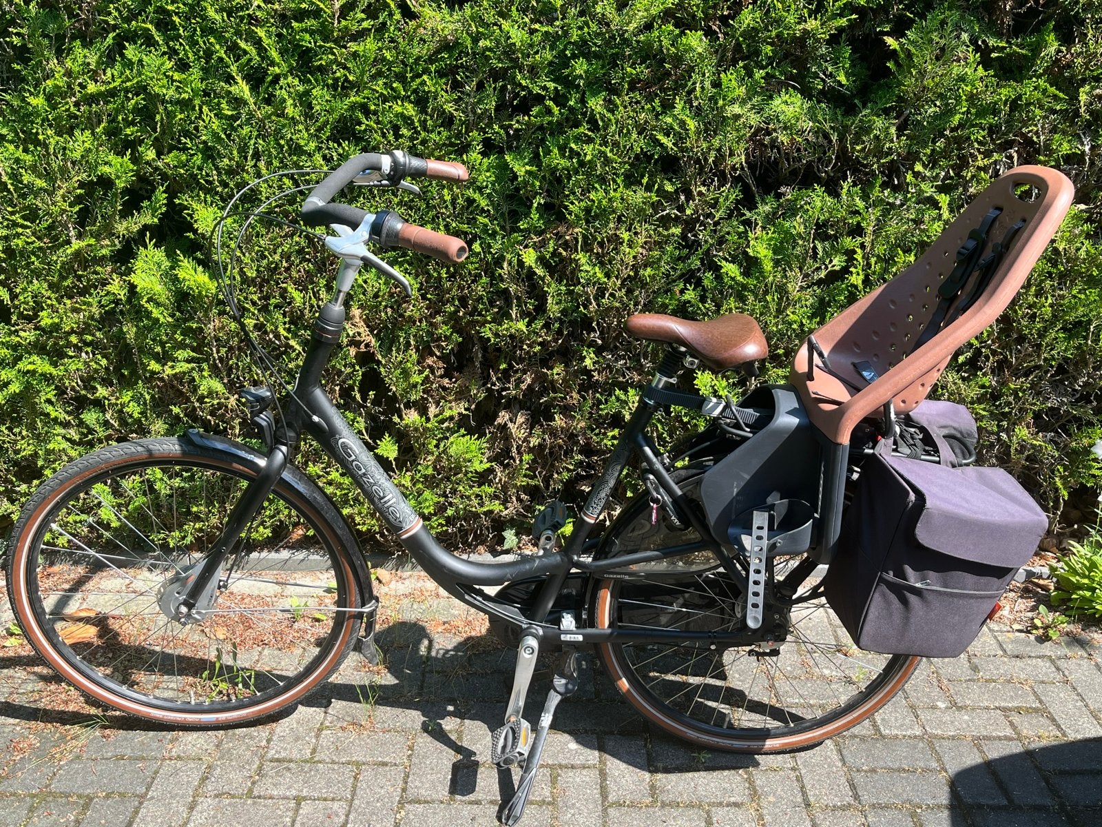 Gazelle Bloom Moederfiets met 2 Yepp zitjes en fietstassen, Ophalen, 2 zitjes, Dubbele standaard, Gazelle