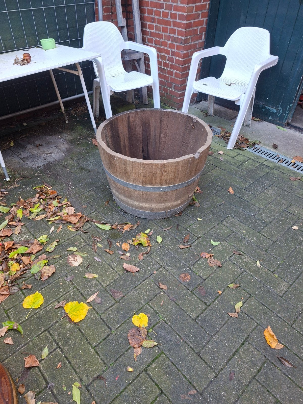 halve wijnvat bloembak, Ophalen, Rond, 60 tot 100 cm, Hout