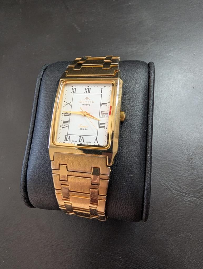 Appella Zwitsers quartz horloge, verguld 18K, Ophalen of Verzenden, Gebruikt, Overige merken