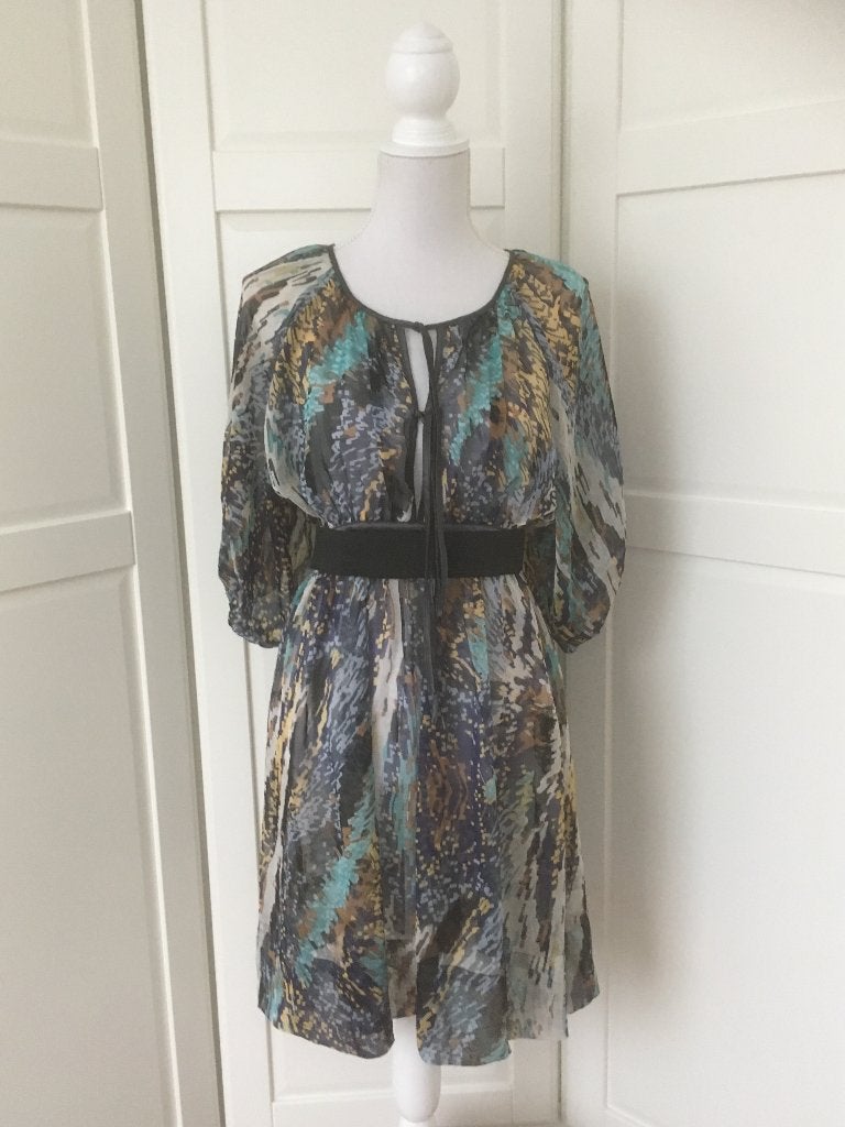 Aaiko zwarte print tuniek top met stretch riem, maat M, Maat 38/40 (M), Aaiko, Zwart, Ophalen of Verzenden