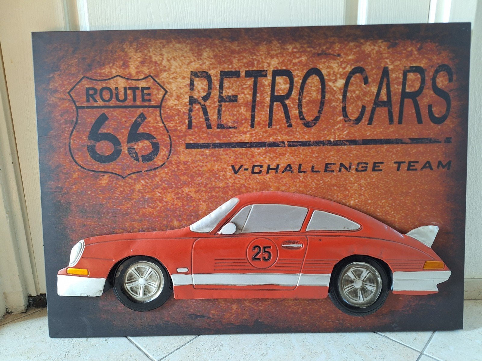Set van 3 metalen 3D schilderijen: busje, motor, auto, Ophalen, Metaal, Gebruikt, Industrieel