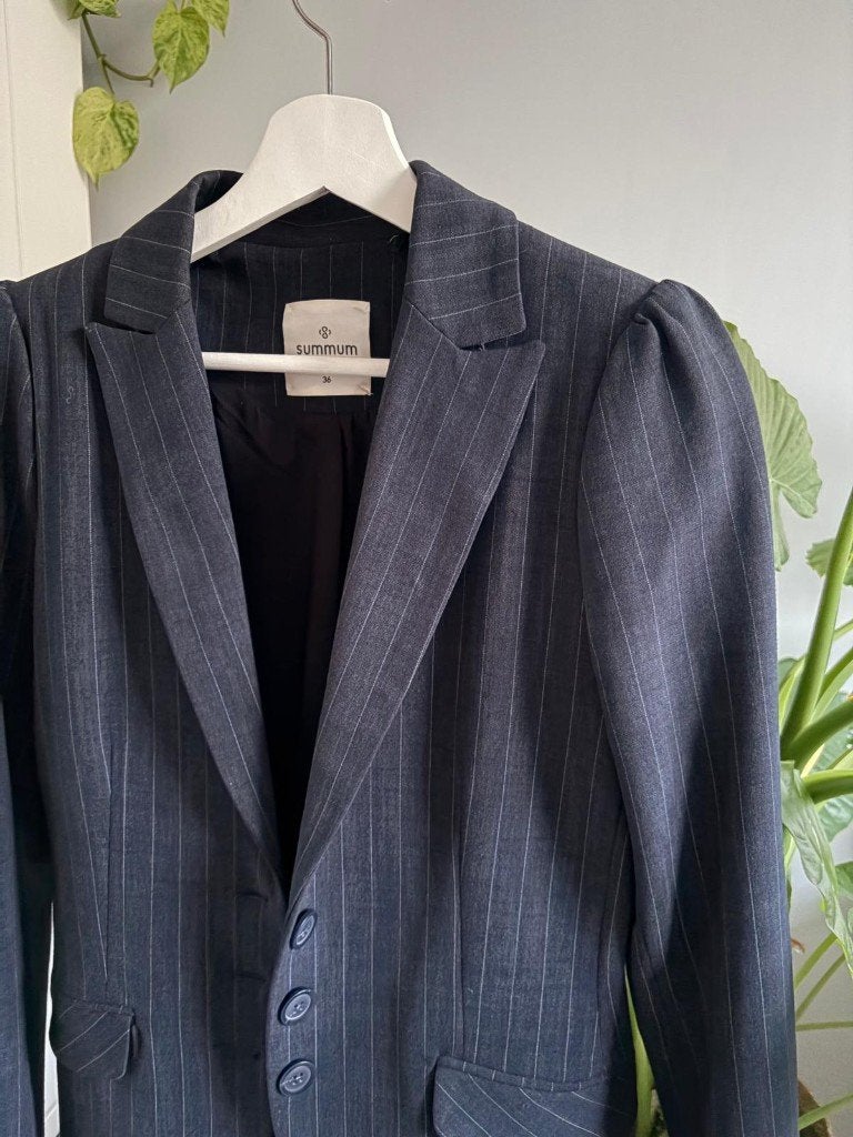 Summum donkerblauw pak krijtstreep - maat 36, Kleding | Dames, Summum, Blauw, Ophalen of Verzenden, Zo goed als nieuw