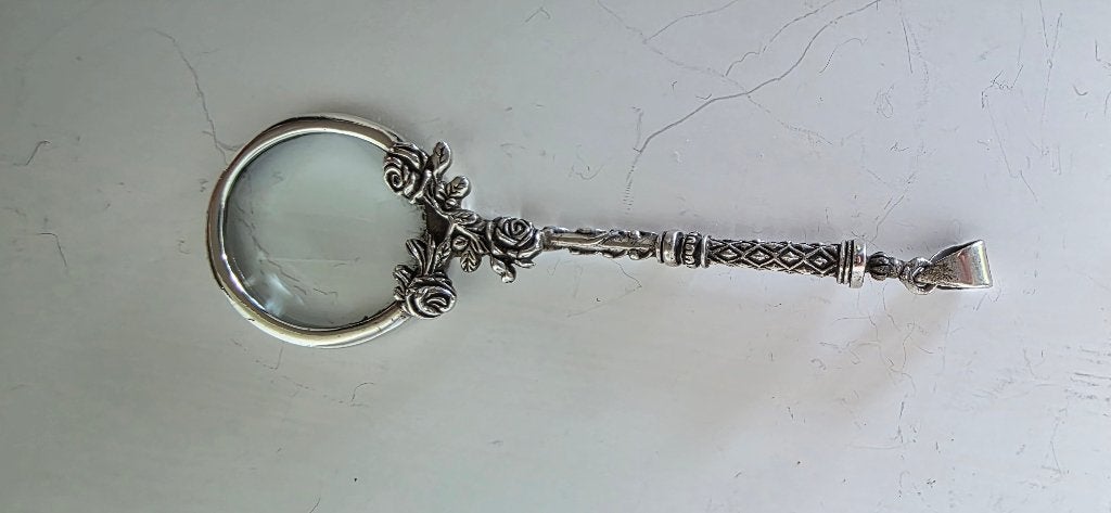 Antiek Zilveren Loep Loepje Vergrootglas als Kettinghanger, Ophalen of Verzenden, Zilver