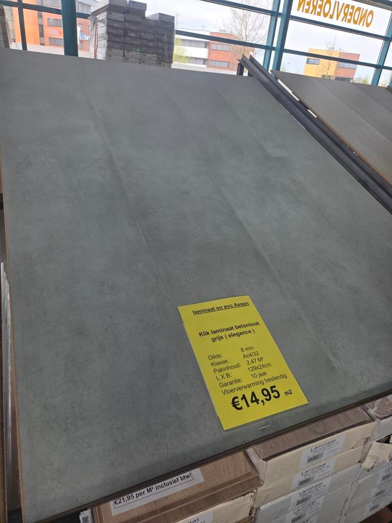 laminaat 8mm elegance peli betonlook grijs, Ophalen, 75 m² of meer, Nieuw, Grijs