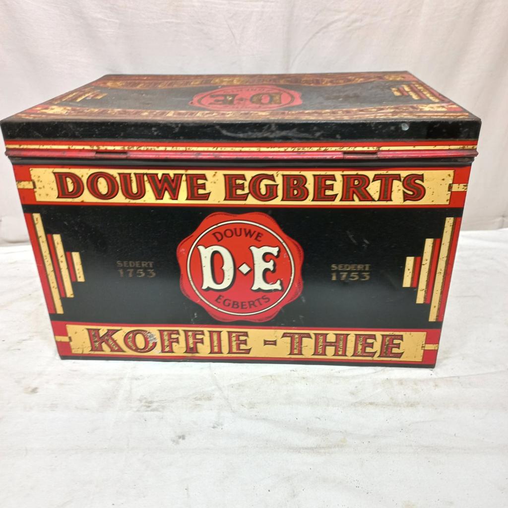 Vintage Douwe Egberts Koffie-Thee Blik - Zwart/Rood, Antiek en Kunst, Ophalen of Verzenden