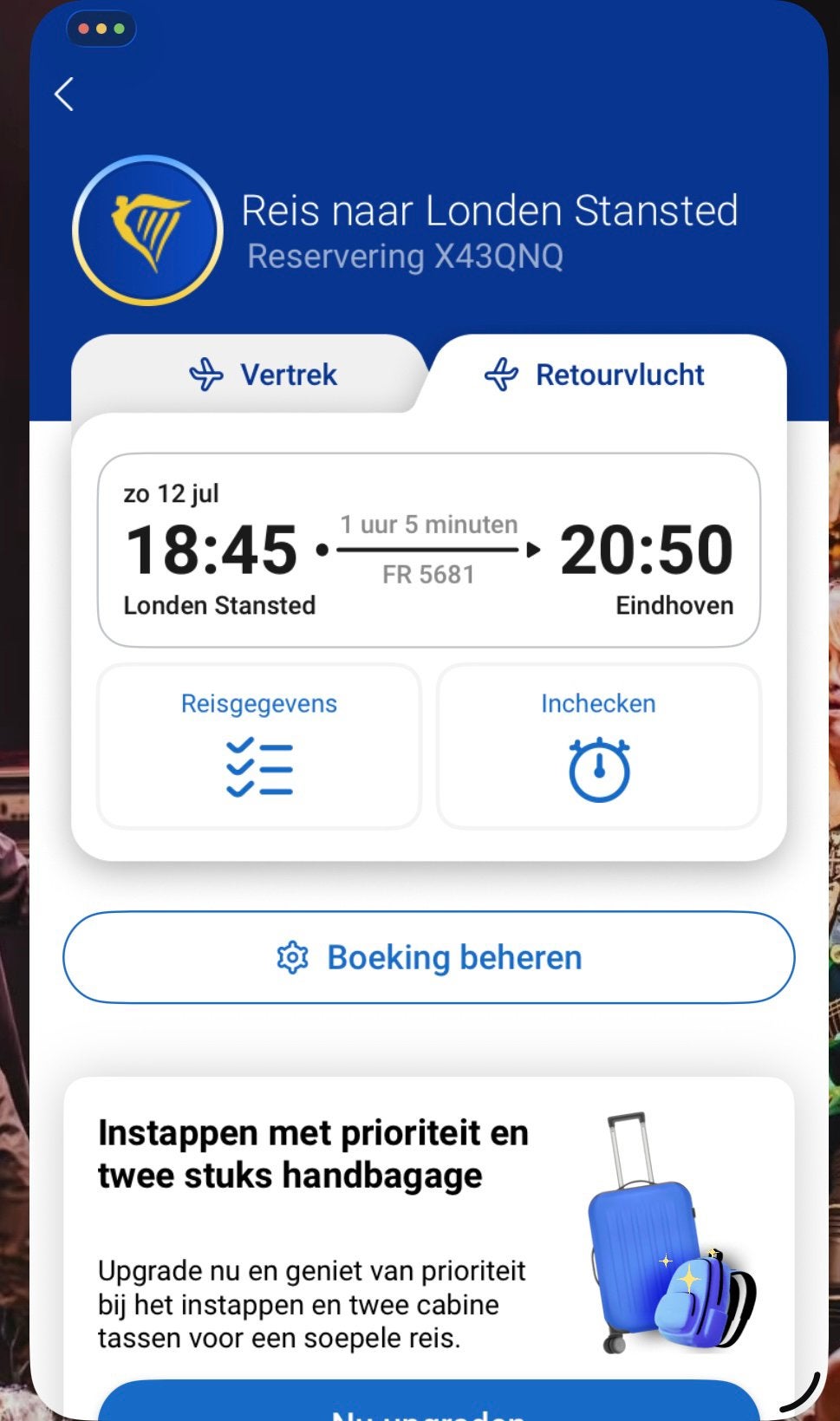 2 vliegtickets Londen 9-12 juli met stoel en ruimbagage, Tickets en Kaartjes, Twee personen, Vliegtuig, Met bestemming of datum