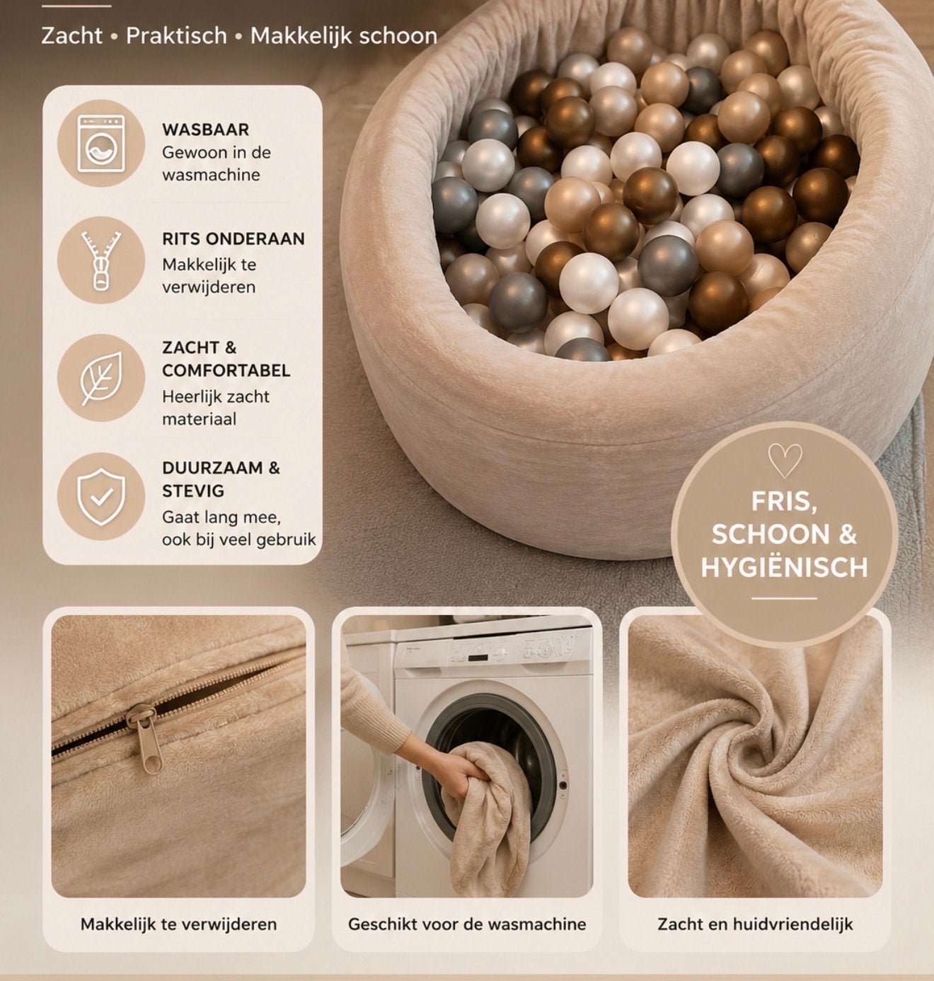 Zachte Wasbare Ballenbak met Ballen - Beige/Goud/Zilver, Ophalen of Verzenden, Nieuw, Jongen of Meisje