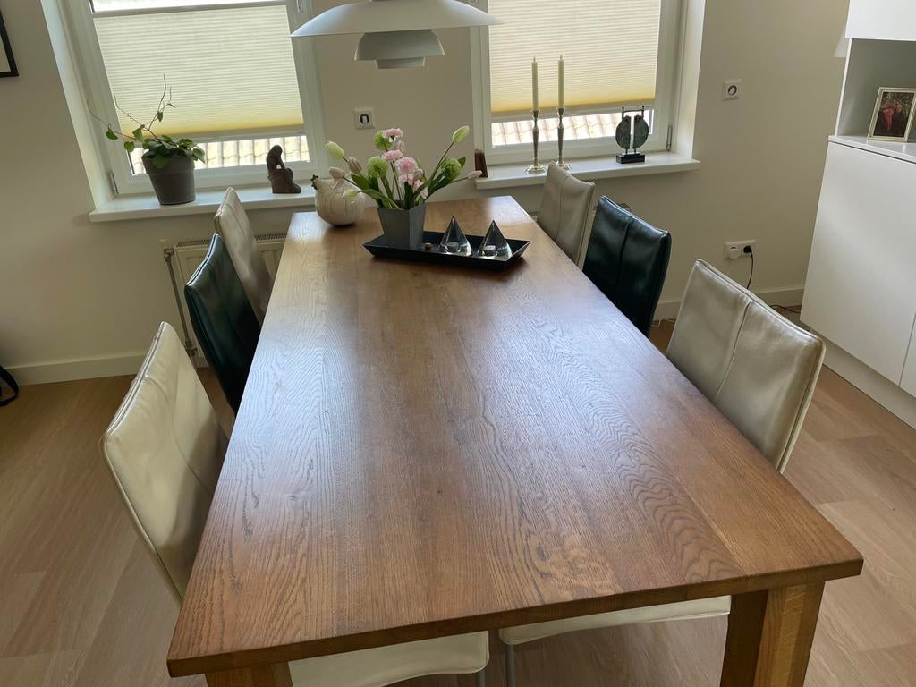 Montis 6 leren eetkamerstoelen, Huis en Inrichting, Stoelen, Ophalen, Wit, Leer, Zo goed als nieuw
