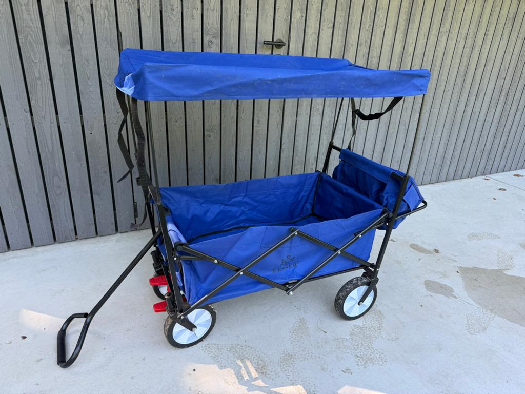 Opvouwbare bolderkar met zonnekap - Blauw, merk Kesser, Caravans en Kamperen, Bolderkarren, Ophalen of Verzenden, Opvouwbaar, Zo goed als nieuw