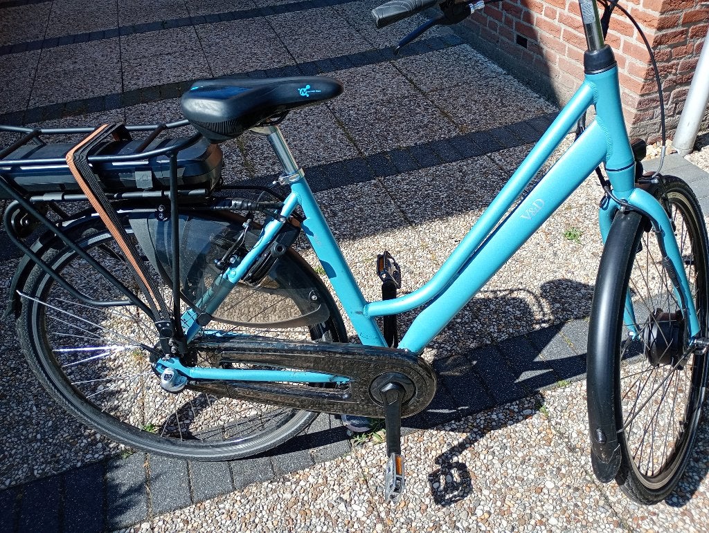 Elektrische Damesfiets, groen, z.g.a.n., Fietsen en Brommers, Elektrische fietsen, Zo goed als nieuw, 50 km per accu of meer, 55 tot 59 cm