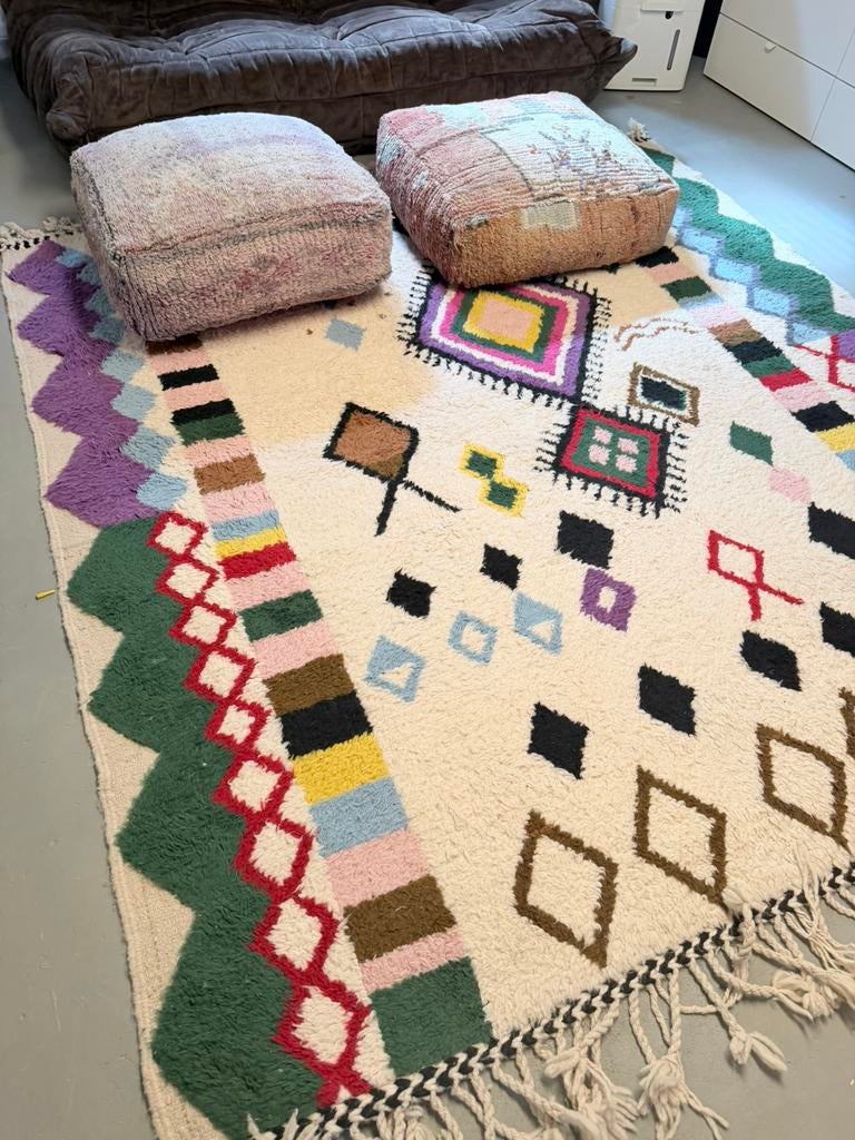 2x marrokaanse poef 65x65, Huis en Inrichting, Stoffering | Tapijten en Kleden, Ophalen, Zo goed als nieuw, Rond, 50 tot 100 cm