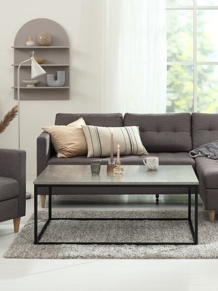 Moderne salontafel met betonlook blad en metalen frame, Huis en Inrichting, Tafels | Salontafels, Ophalen, 100 tot 150 cm, Modern, Industrieel