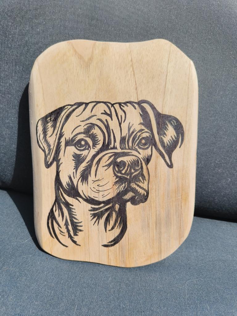 Handgemaakt houten Boxer hond sculptuur - 25x19x1cm, Antiek en Kunst, Kunst | Beelden en Houtsnijwerken, Houtsnijwerk, Ophalen of Verzenden