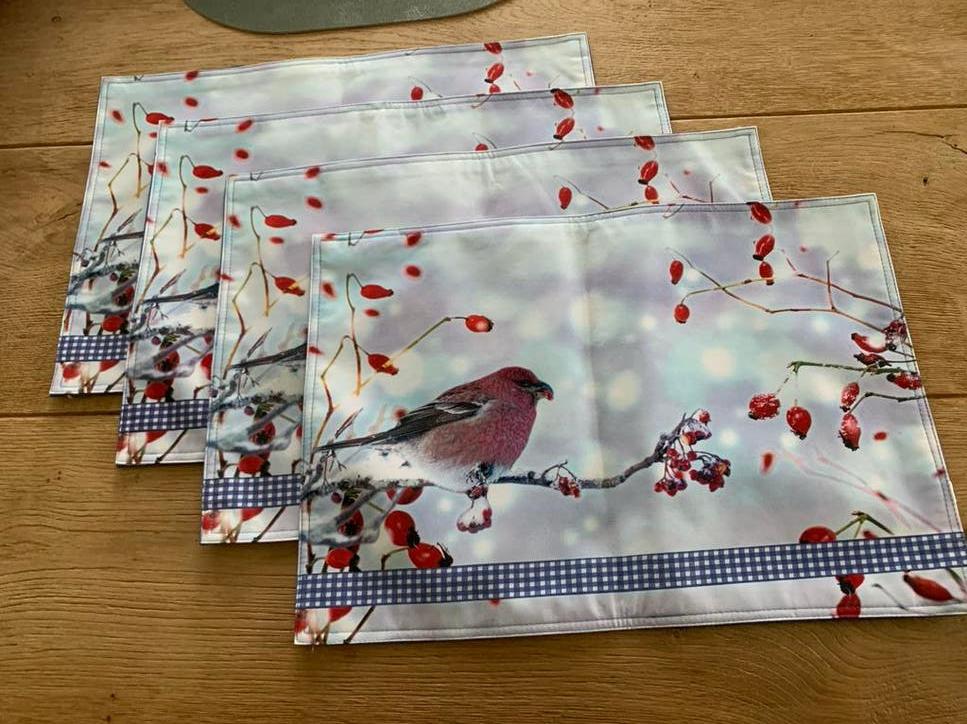 4 nieuwe stoffen placemats vogel op tak, Blauw, ., Nieuw, Ophalen of Verzenden