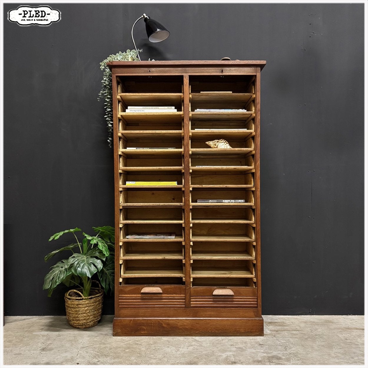 Mooie vintage Archiefkast Dubbeldeurs Roldeurkast Boekenkast, Ophalen, Gebruikt, Vintage Officestijl, Eikenhout