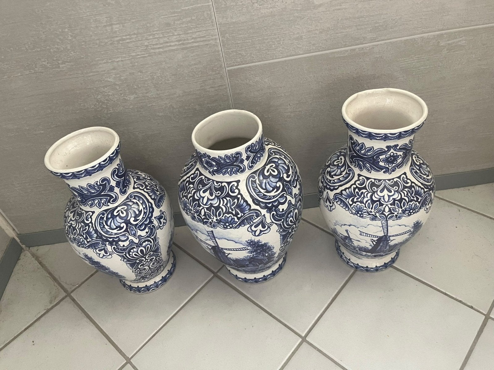 Set van 3 Delfts Blauwe Vazen - St. Delfts Bleau, Antiek en Kunst, Ophalen