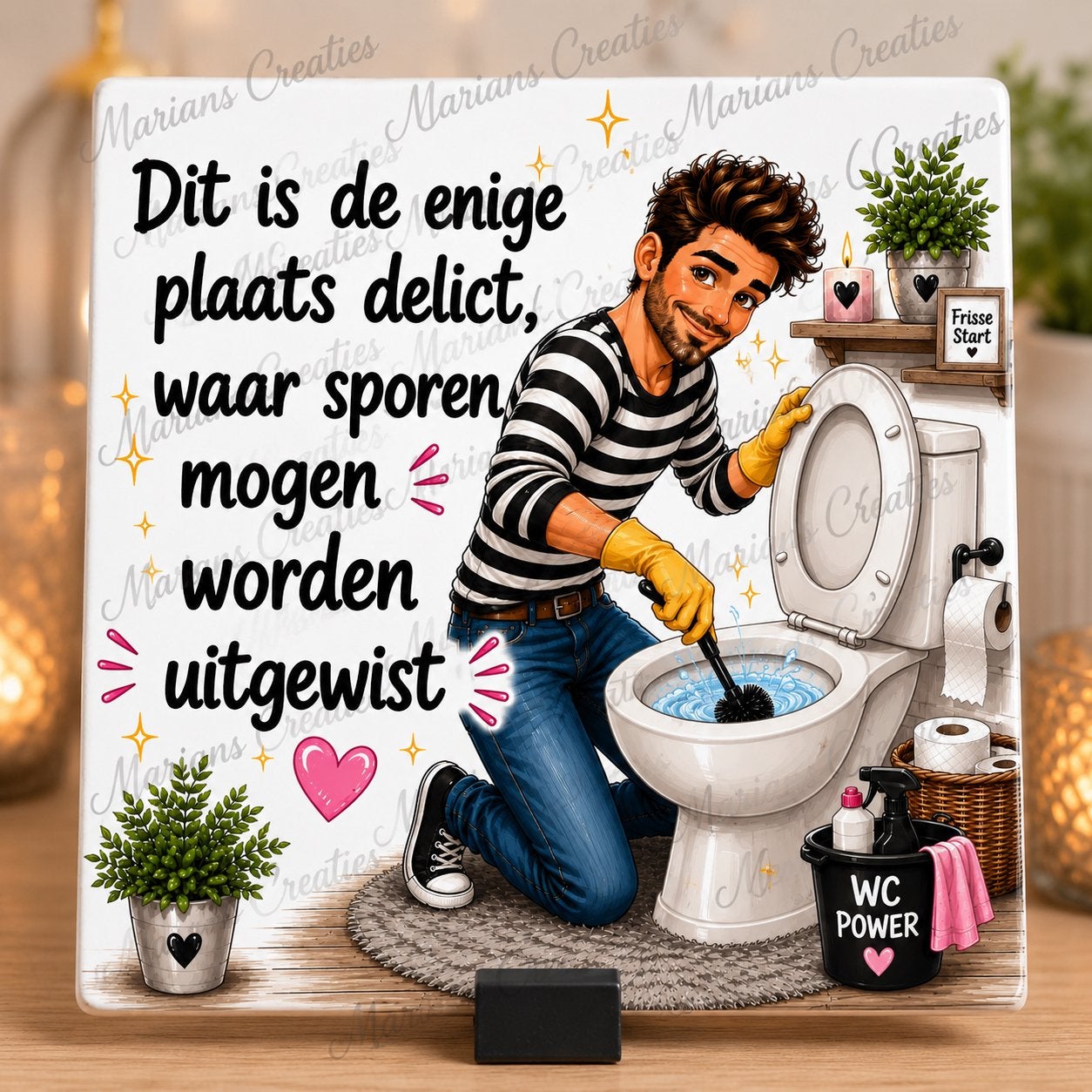 Tegel met grappige tekst voor het toilet - 15x15cm, Fantasie, Nieuw, Meerkleurig, Ophalen of Verzenden