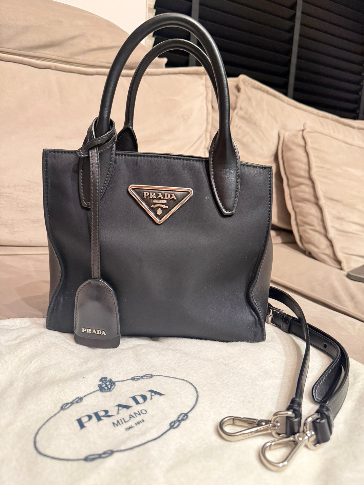 Prada Double Handle Mini Bag, Ophalen, Gebruikt, Zwart, Handtas