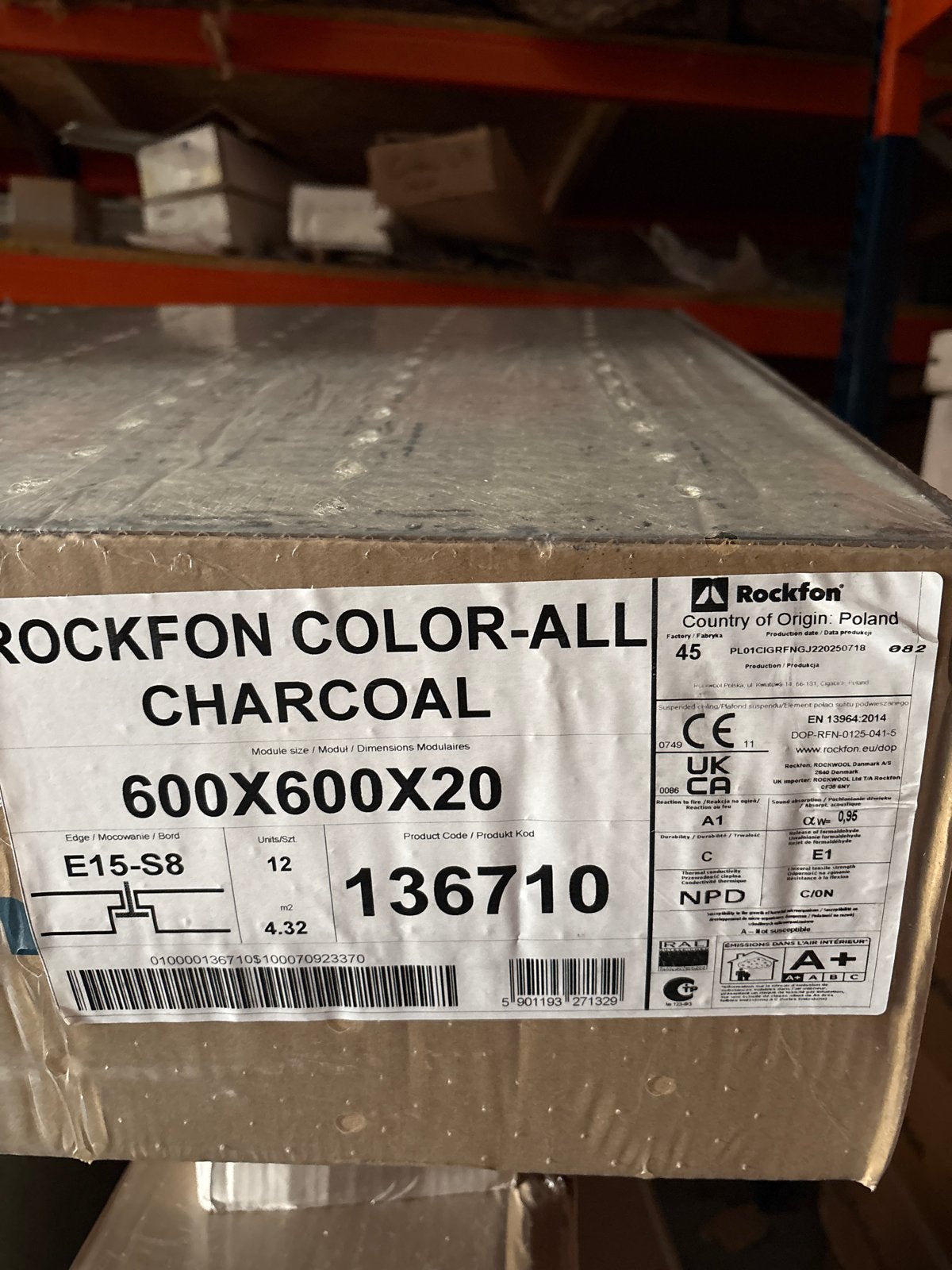 Rockfon Color-All Charcoal Plafondpanelen 600x600x20mm, Doe-het-zelf en Verbouw, Ophalen, Nieuw, Overige materialen, 20 tot 50 mm