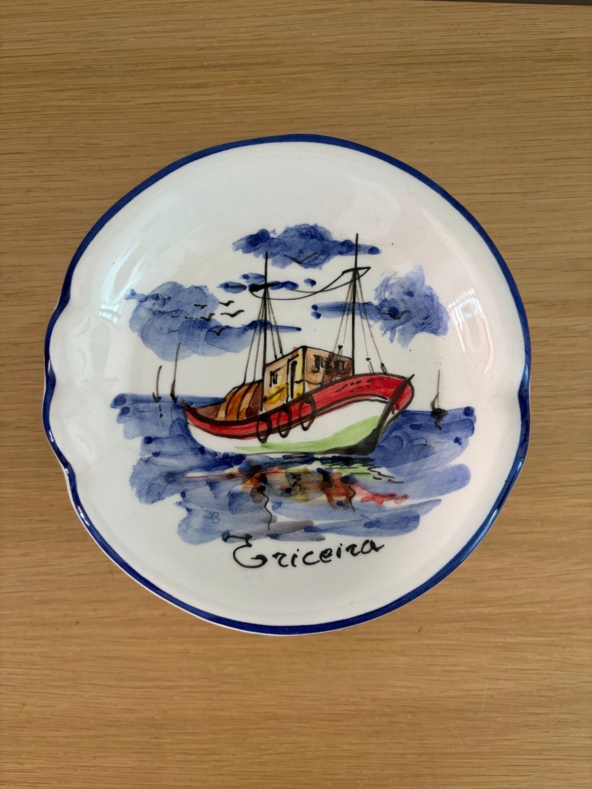 Handgeschilderde asbak uit Ericeira, Portugal (14 cm), Antiek en Kunst, Ophalen of Verzenden