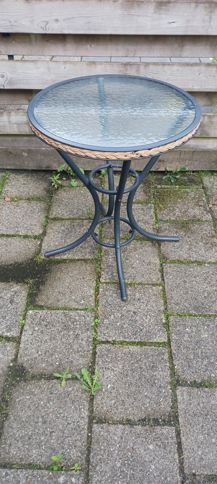 Bistrotafeltje met glasplaat, Ophalen, Gebruikt, Rond, Aluminium