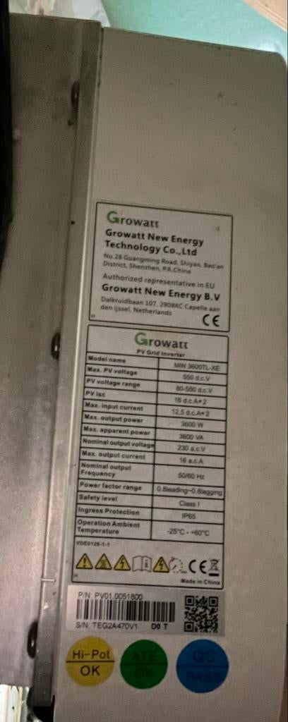 Zonnepanelen en Growatt omvormer (3600TL-XE), Doe-het-zelf en Verbouw, Zonnepanelen en Toebehoren, Ophalen of Verzenden, Gebruikt