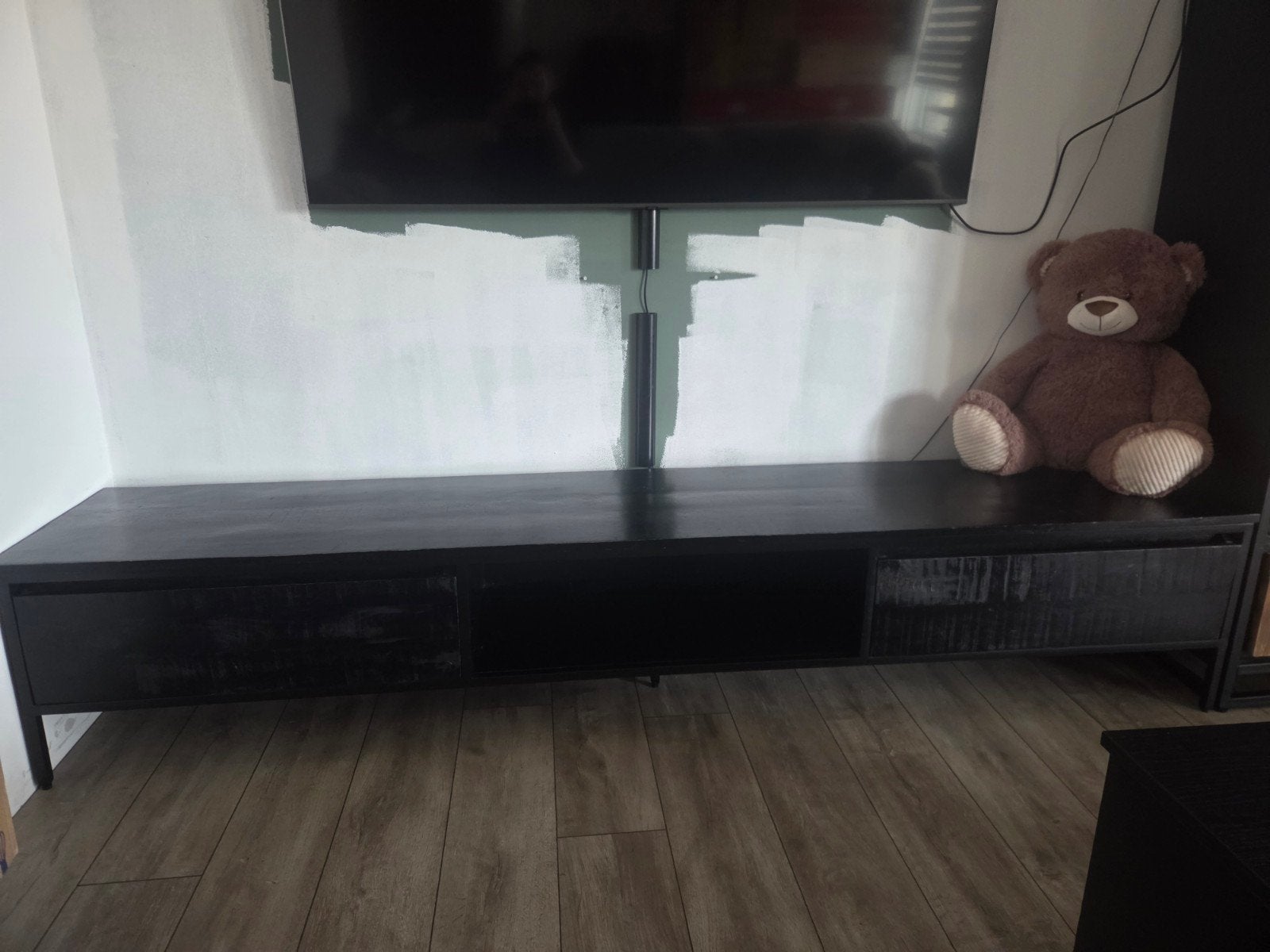 Zwart mangohouten tv-meubel  240cm, Gebruikt, Ophalen of Verzenden, 200 cm of meer, Minder dan 100 cm