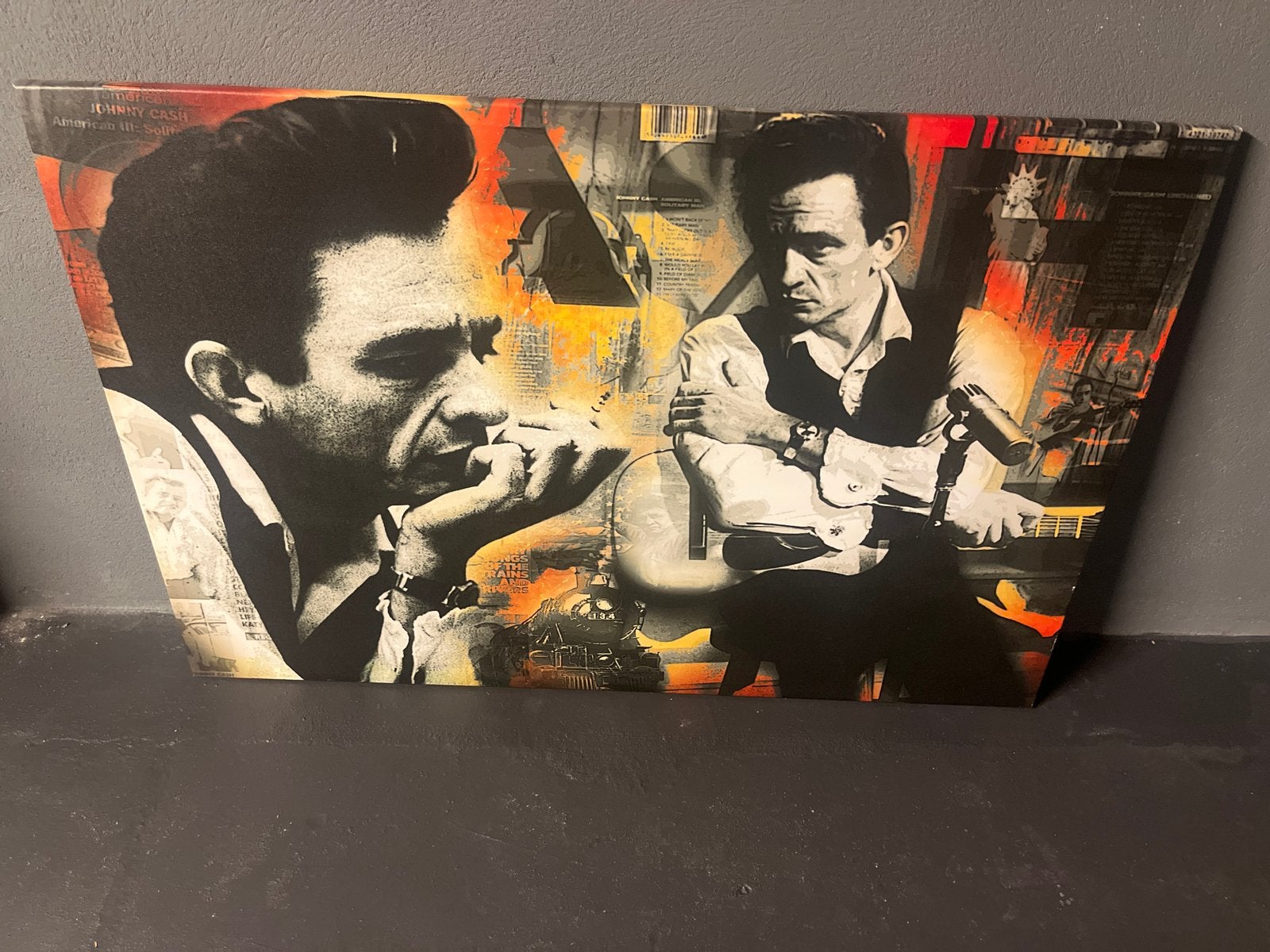 Johnny Cash Pop Art Schilderij - Muziek Icoon Canvas, Ophalen, Print, Muziek, Op houten frame