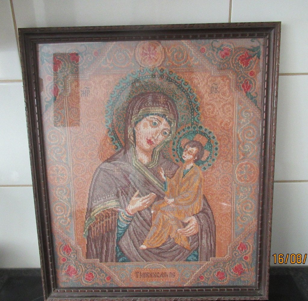 TIKHVINSKAYA ICOON- MARIA + KIND - WIEHLER GOBELIN -RUSSISCH, Antiek en Kunst, Antiek | Religie, Ophalen of Verzenden