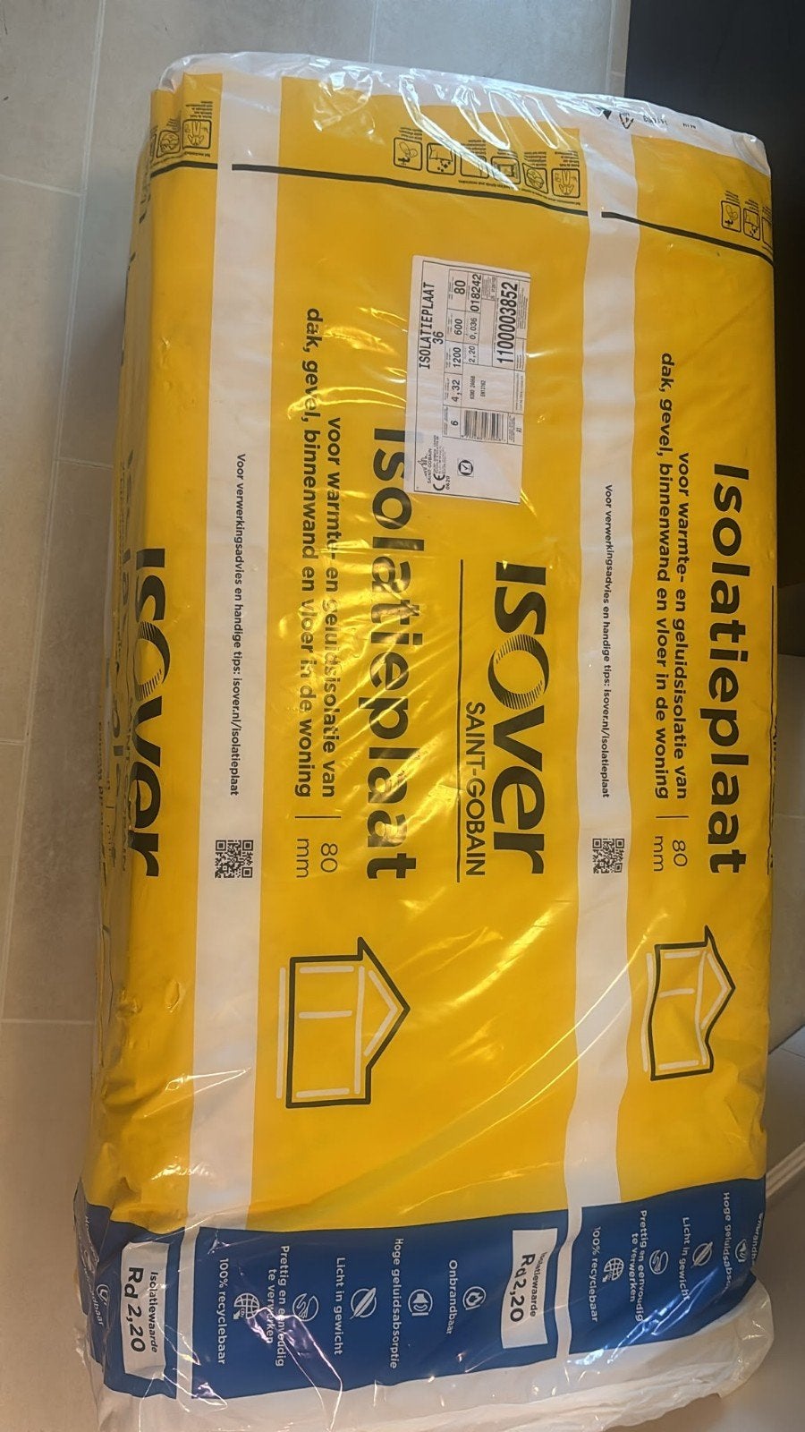 2 pakken Isover isolatieplaat 80 mm, Ophalen, Dakisolatie, Nieuw, 5 tot 10 m²