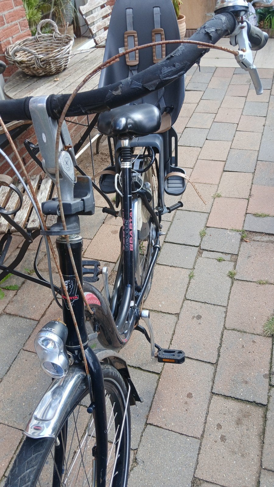 Sparta damesfiets met kinderzitje en fietstassen, Fietsen en Brommers, Fietsen | Dames | Damesfietsen, Ophalen, Sparta, Versnellingen
